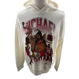 Michael Jordan Chicago Bulls Graphic Hoodie Sweatshirt Cream Mens Medium New
